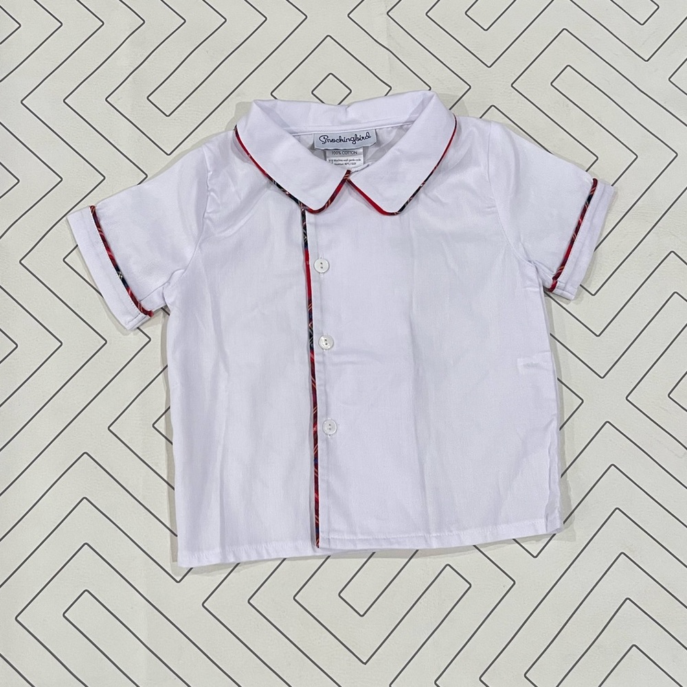 NWT Smockingbird White and Tartan Piping Top